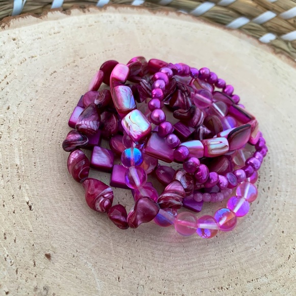 Genuine Pink Purple Freshwater Pearl & Mother Of Pearl Shell Bead Bracelets - Picture 3 of 14